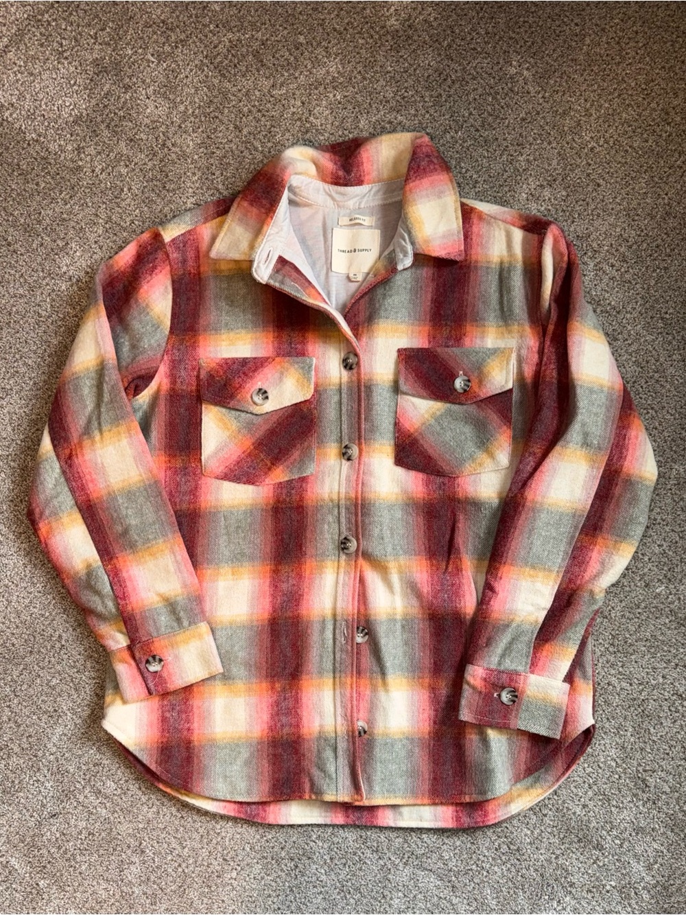 Thread & Supply Wool-Blend Plaid Shacket in Rust & Cream - size medium